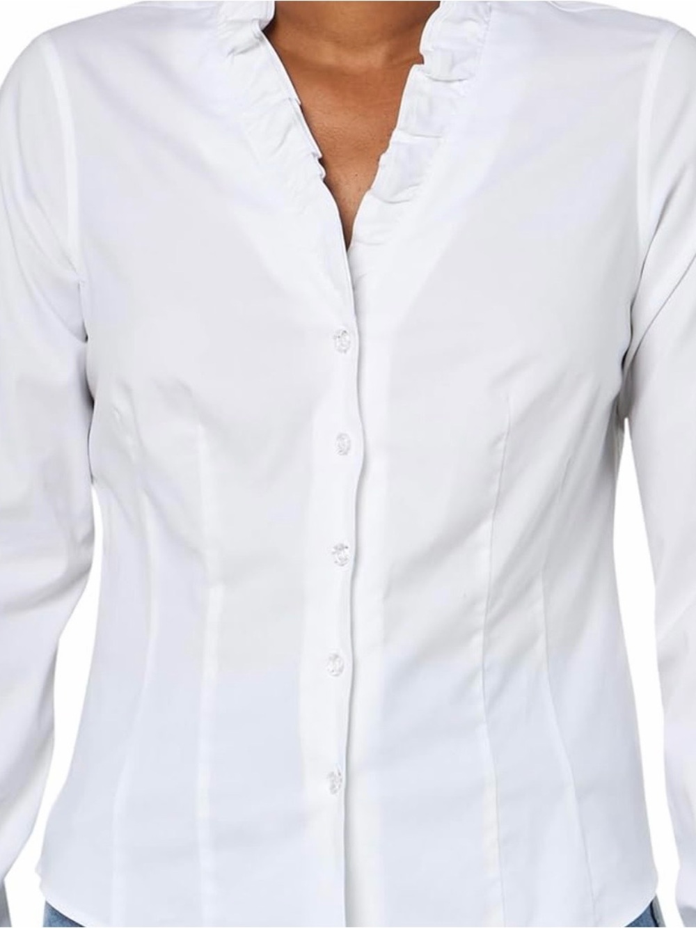 Brooks Brothers White Ruffle Collar Button-Down Blouse